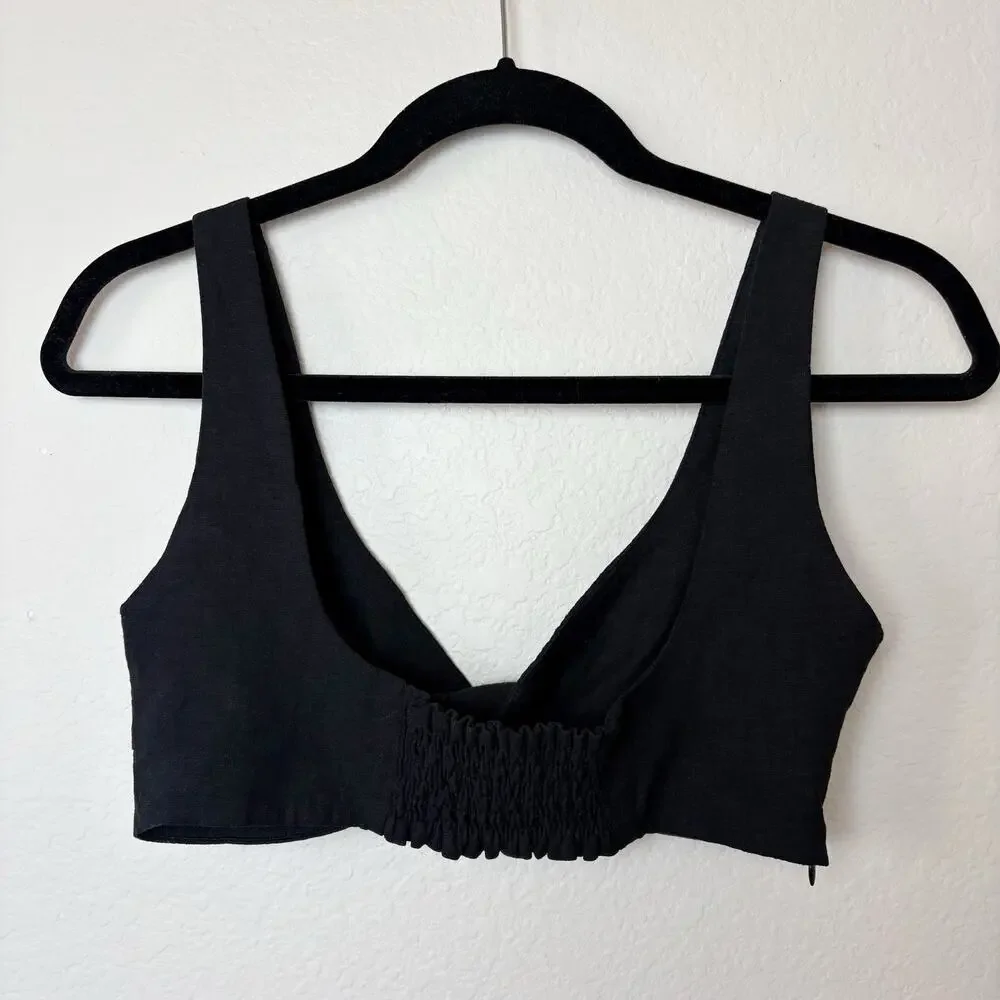 boa Because of Alice Black Linen Twist Wrap Bralette Size S Layering Going Out